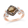 Le Vian® Tilted Cushion-Cut Chocolate Quartz® and 0.37 CT. T.W. Diamond Frame Bow Shank Ring in 14K Strawberry Gold®