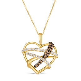 Le Vian® 0.45 CT. T.W. Nude Diamond™ and Chocolate Diamond® Ribbon Heart Pendant in 14K Honey Gold™ - 19&quot;