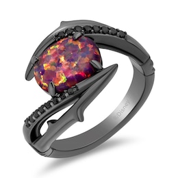 Enchanted Disney Villains Maleficent Purple Lab-Created Opal and 0.145 CT. T.W. Diamond Bypass Ring in Sterling Silver