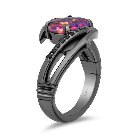 Enchanted Disney Villains Maleficent Purple Lab-Created Opal and 0.145 CT. T.W. Diamond Bypass Ring in Sterling Silver