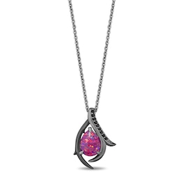 Enchanted Disney Villains Maleficent Pear-Shaped Purple Lab-Created Opal and Black Diamond Pendant in Sterling Silver