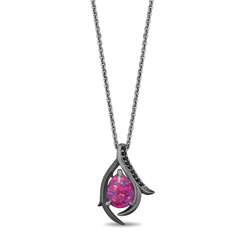 Main Image 1 of Enchanted Disney Villains Maleficent Pear-Shaped Purple Lab-Created Opal and Black Diamond Pendant in Sterling Silver