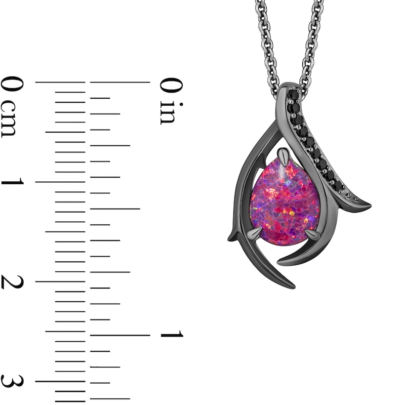 Main Image 3 of Enchanted Disney Villains Maleficent Pear-Shaped Purple Lab-Created Opal and Black Diamond Pendant in Sterling Silver