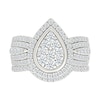 1.23 CT. T.W. Pear-Shaped Multi-Diamond Frame Multi-Row Shank Bridal Set in 10K Gold