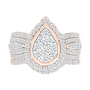 1.23 CT. T.W. Pear-Shaped Multi-Diamond Frame Multi-Row Shank Bridal Set in 10K Rose Gold