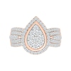 1.23 CT. T.W. Pear-Shaped Multi-Diamond Frame Multi-Row Shank Bridal Set in 10K Rose Gold