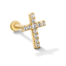 Cubic Zirconia Cross Single Cartilage Stud Earring in Hollow 14K Gold