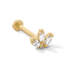 Marquise-Cut Cubic Zirconia Flower Single Cartilage Stud Earring in Hollow 14K Gold