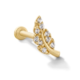 Cubic Zirconia Leaf Single Cartilage Stud Earring in Hollow 14K Gold