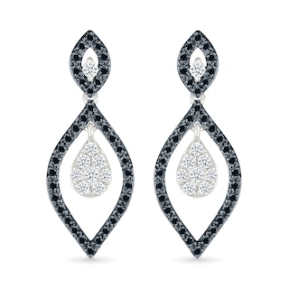 0.45 CT. T.W. Black and White Diamond Marquise Drop Dangle Earrings in Sterling Silver