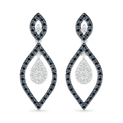 0.45 CT. T.W. Black and White Diamond Marquise Drop Dangle Earrings in Sterling Silver