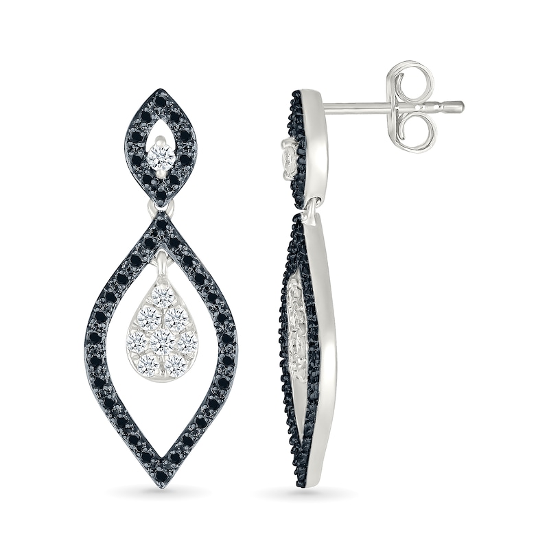 0.45 CT. T.W. Black and White Diamond Marquise Drop Dangle Earrings in Sterling Silver