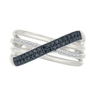 0.29 CT. T.W. Black and White Diamond Multi-Row Crossover Ring in Sterling Silver