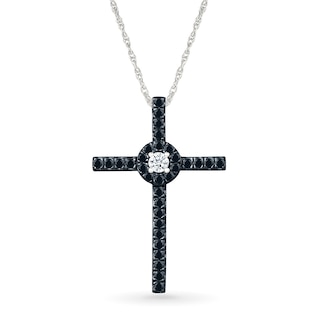 0.45 CT. T.W. Black and White Diamond Circle Cross Pendant in Sterling Silver and Black Rhodium