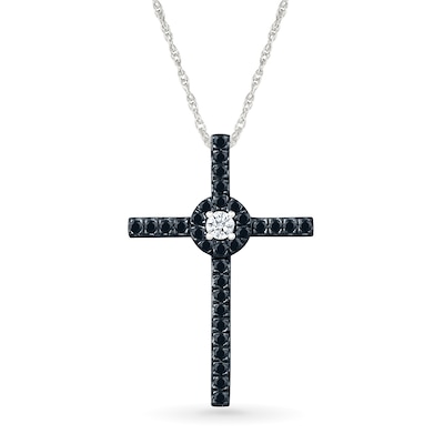 0.45 CT. T.W. Black and White Diamond Circle Cross Pendant in Sterling Silver and Black Rhodium