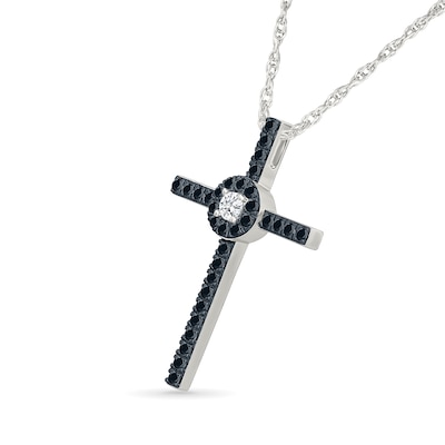 0.45 CT. T.W. Black and White Diamond Circle Cross Pendant in Sterling Silver and Black Rhodium