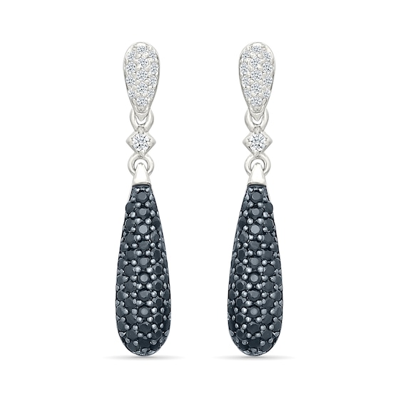 0.45 CT. T.W. Black and White Diamond Double Teardrop Earrings in Sterling Silver