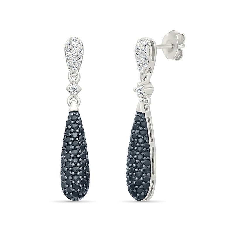 0.45 CT. T.W. Black and White Diamond Double Teardrop Earrings in Sterling Silver