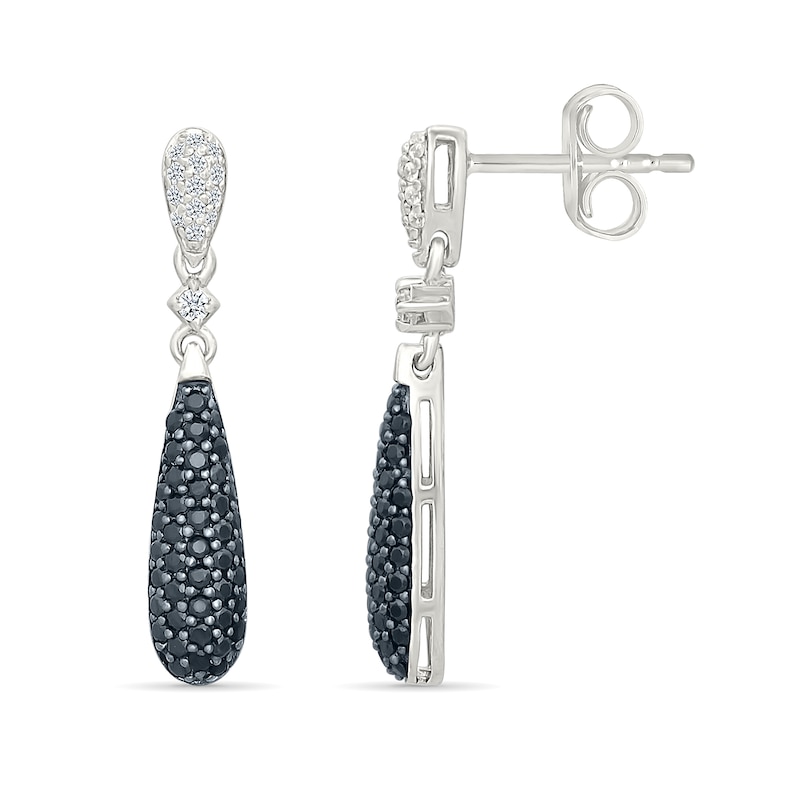 0.45 CT. T.W. Black and White Diamond Double Teardrop Earrings in Sterling Silver