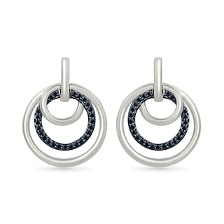 0.18 CT. T.W. Black Diamond Triple Circle Drop Earrings in Sterling Silver