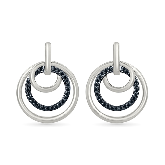 0.18 CT. T.W. Black Diamond Triple Circle Drop Earrings in Sterling Silver