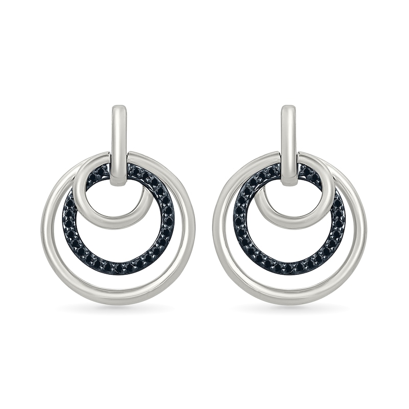 0.18 CT. T.W. Black Diamond Triple Circle Drop Earrings in Sterling Silver