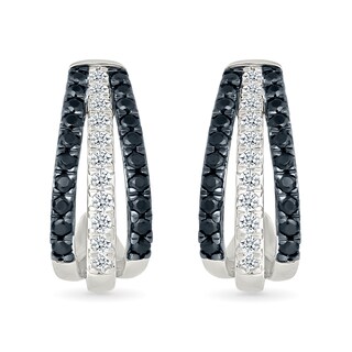 0.45 CT. T.W. Black and White Diamond Split Triple Row J-Hoop Earrings in Sterling Silver