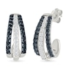 Thumbnail Image 2 of 0.45 CT. T.W. Black and White Diamond Split Triple Row J-Hoop Earrings in Sterling Silver