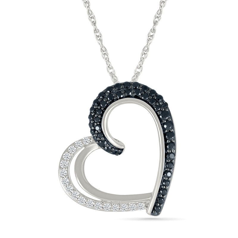 0.45 CT. T.W. Black and White Diamond Tilted Heart Pendant in Sterling Silver