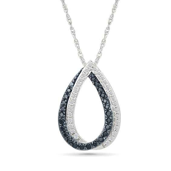 0.23 CT. T.W. Black and White Diamond Interlocking Teardrop Pendant in Sterling Silver