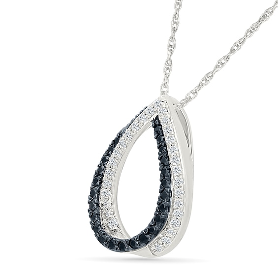 0.23 CT. T.W. Black and White Diamond Interlocking Teardrop Pendant in Sterling Silver