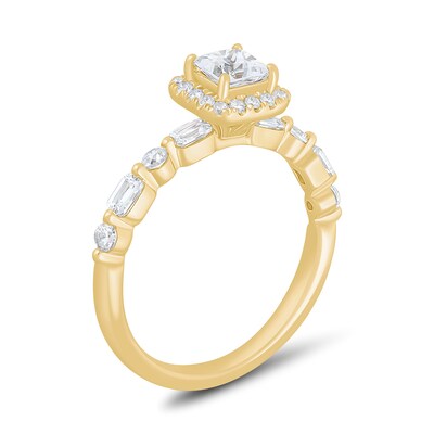 0.95 CT. T.W. Princess-Cut Diamond Cushion Frame Alternating Shank Engagement Ring in 18K Gold