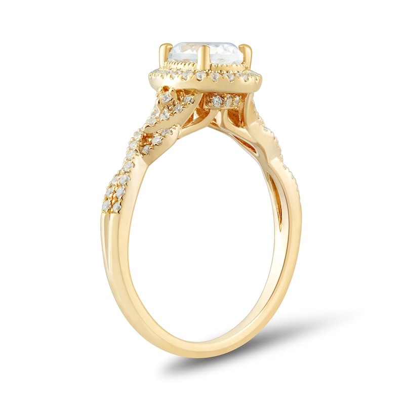 Main Image 2 of 0.95 CT. T.W. Oval Diamond Frame Twist Shank Engagement Ring in 14K Gold