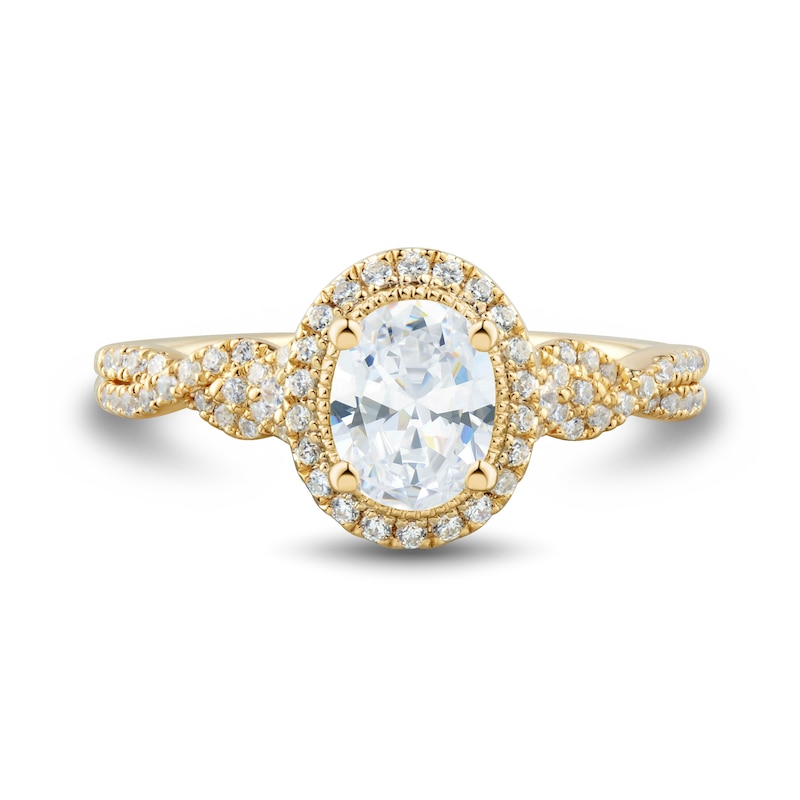 0.95 CT. T.W. Oval Diamond Frame Twist Shank Engagement Ring in 14K Gold