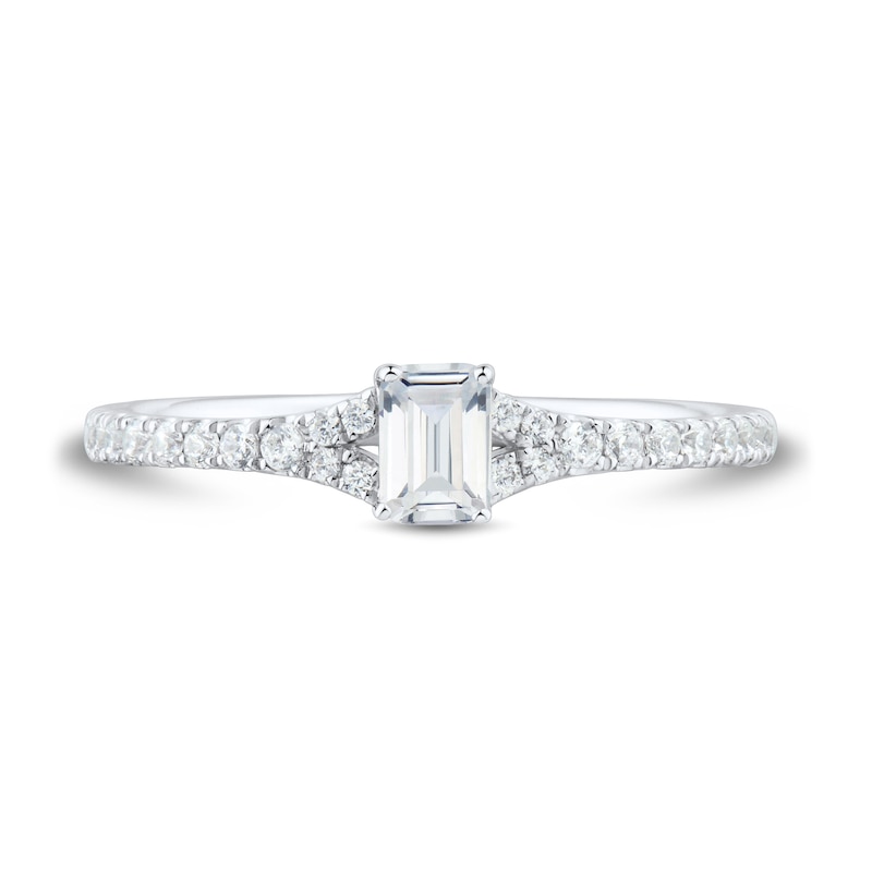 Main Image 3 of 0.45 CT. T.W. Emerald-Cut Diamond Split Shank Engagement Ring in 14K White Gold