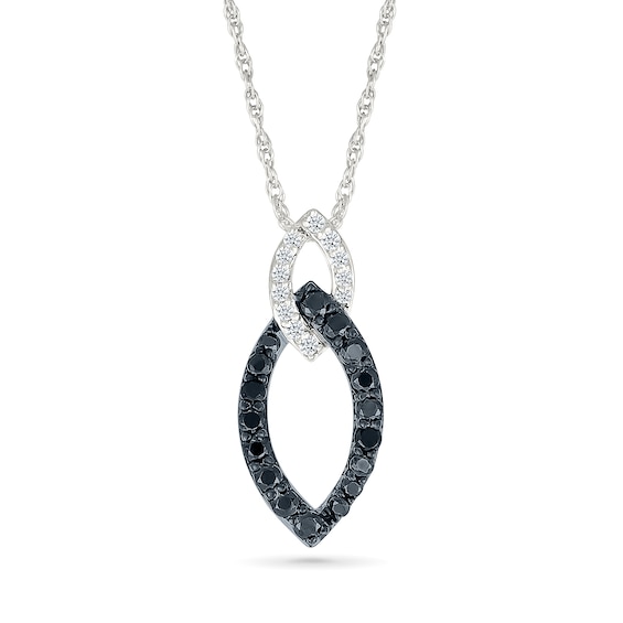 0.23 CT. T.W. Black and White Diamond Interlocking Marquise Drop Pendant in Sterling Silver