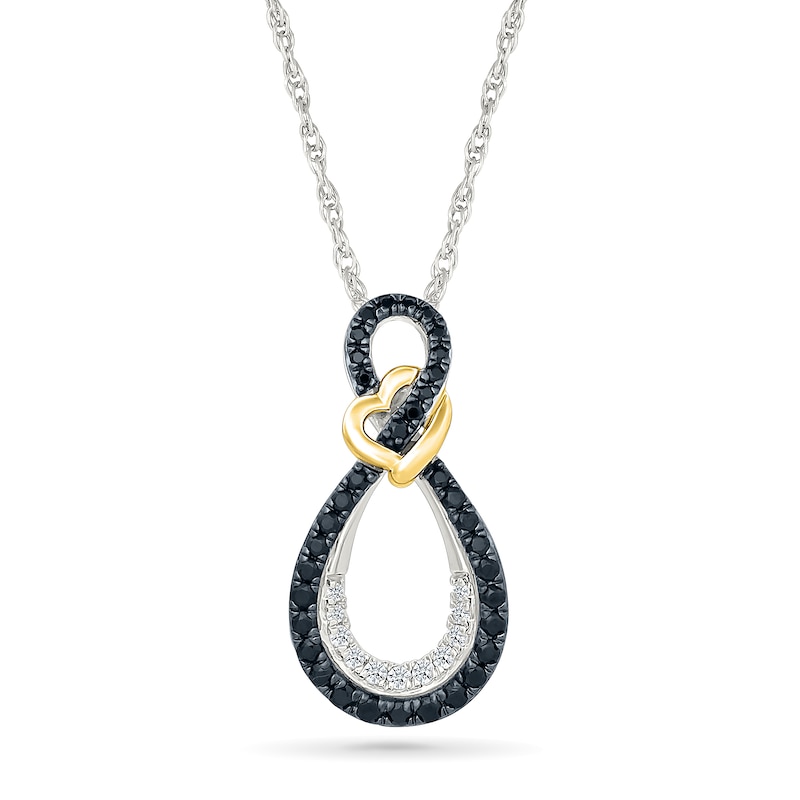 Main Image 1 of 0.37 CT. T.W. Black and White Diamond Infinity Heart Pendant in Sterling Silver and 10K Gold