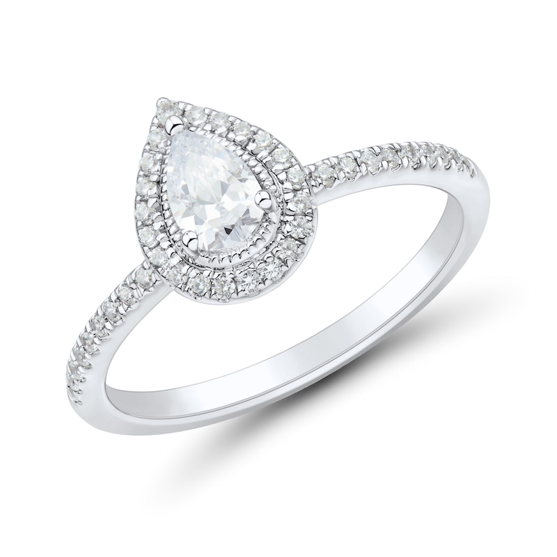 Main Image 1 of 0.45 CT. T.W. Pear-Shaped Diamond Frame Vintage-Style Engagement Ring in 14K White Gold