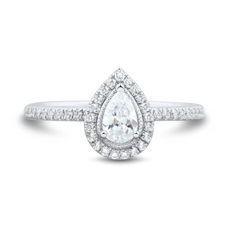 Main Image 3 of 0.45 CT. T.W. Pear-Shaped Diamond Frame Vintage-Style Engagement Ring in 14K White Gold