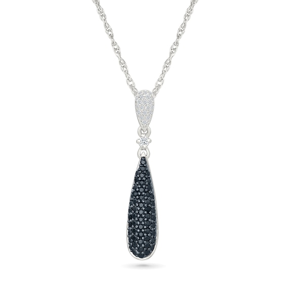 0.29 CT. T.W. Black and White Diamond Double Teardrop Pendant in Sterling Silver