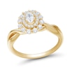 0.45 CT. T.W. Oval Diamond Double Scallop Frame Twist Shank Engagement Ring in 14K Gold