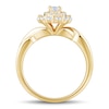 Thumbnail Image 2 of 0.45 CT. T.W. Oval Diamond Double Scallop Frame Twist Shank Engagement Ring in 14K Gold