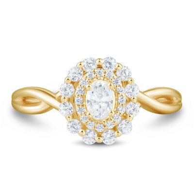 0.45 CT. T.W. Oval Diamond Double Scallop Frame Twist Shank Engagement Ring in 14K Gold