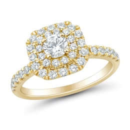 0.95 CT. T.W. Diamond Double Cushion Frame Engagement Ring in 18K Gold