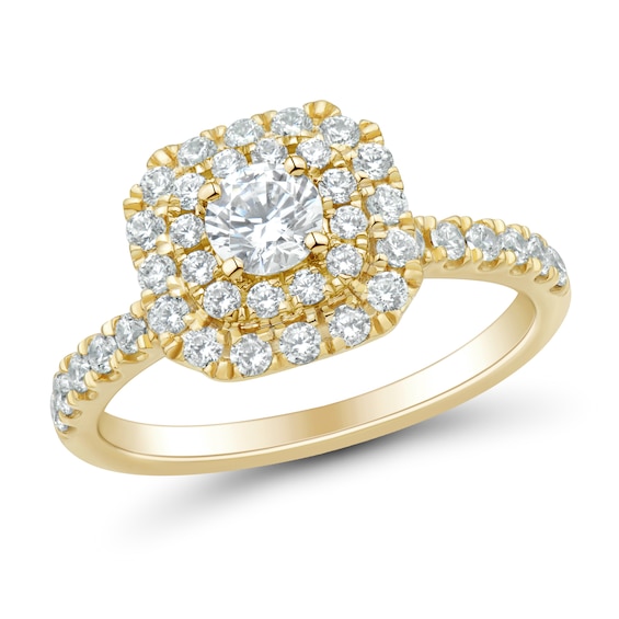 0.95 CT. T.W. Diamond Double Cushion Frame Engagement Ring in 18K Gold