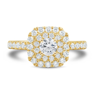 0.95 CT. T.W. Diamond Double Cushion Frame Engagement Ring in 18K Gold