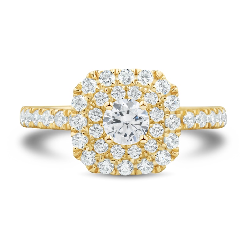 0.95 CT. T.W. Diamond Double Cushion Frame Engagement Ring in 18K Gold