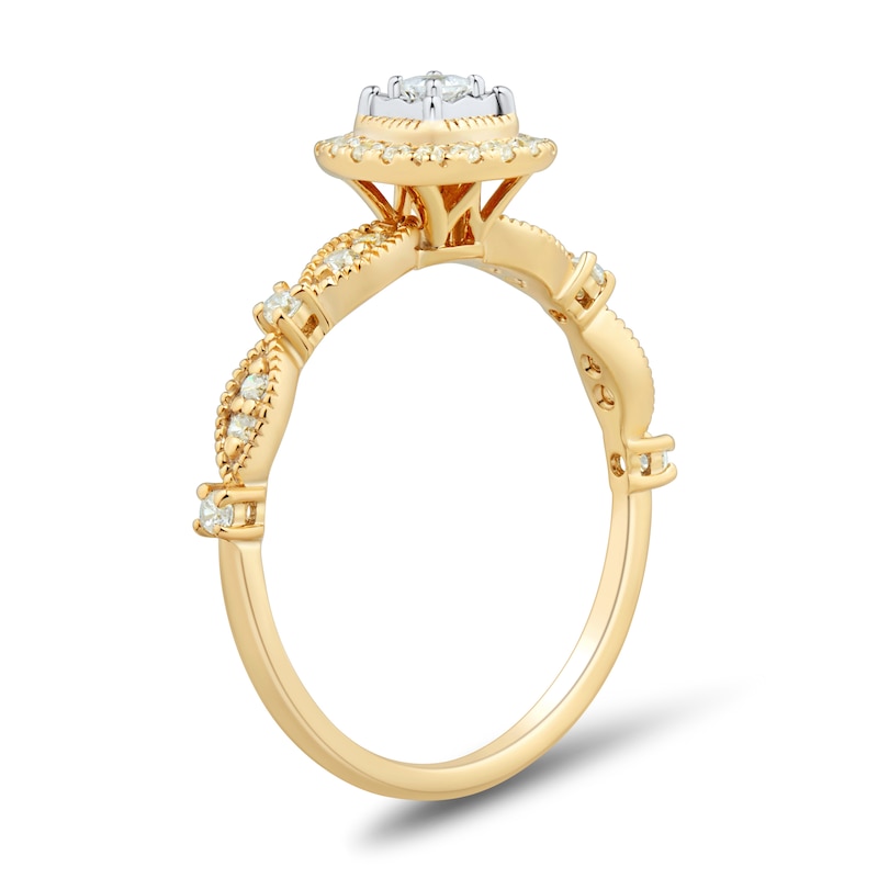 Main Image 2 of 0.23 CT. T.W. Princess-Cut Diamond Cushion Frame Art Deco Vintage-Style Engagement Ring in 10K Gold