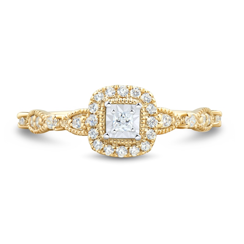 Main Image 3 of 0.23 CT. T.W. Princess-Cut Diamond Cushion Frame Art Deco Vintage-Style Engagement Ring in 10K Gold