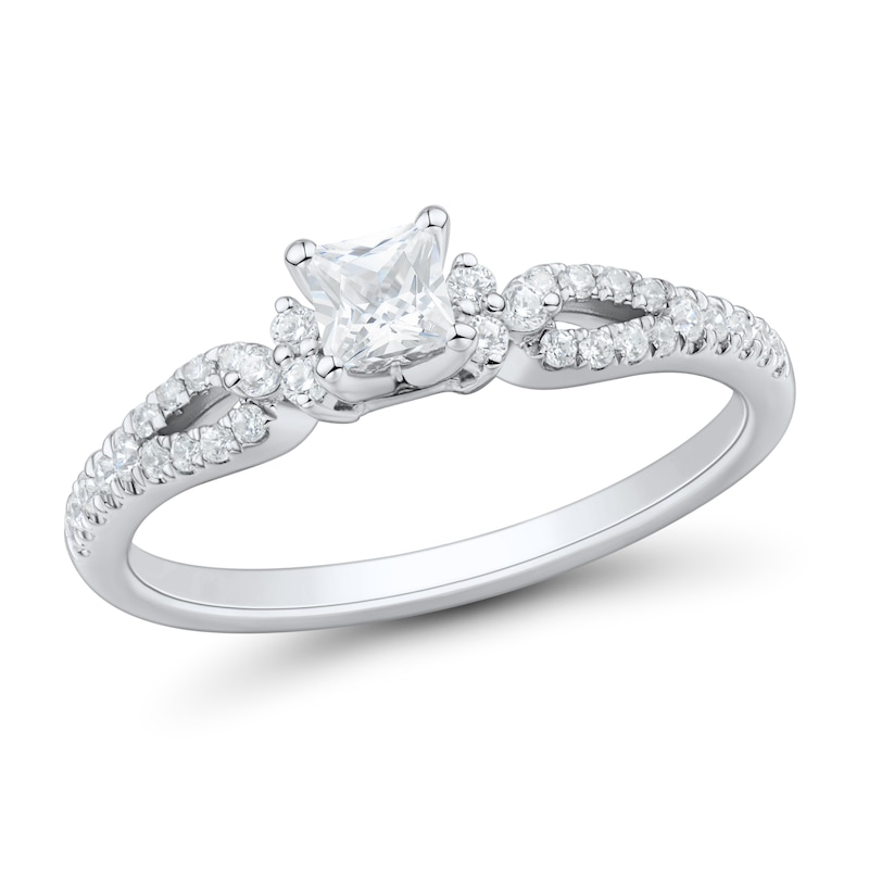 Main Image 1 of 0.45 CT. T.W. Princess-Cut Diamond Collar Loop Shank Engagement Ring in 14K White Gold